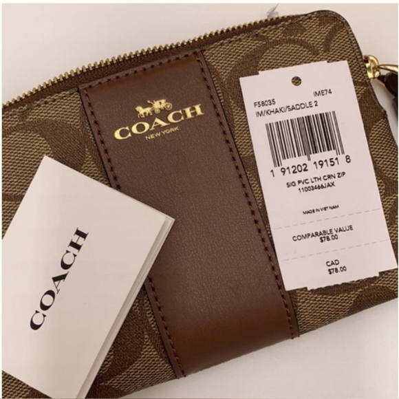 Coach Signature Wristlet Khaki/Saddle NWT - Picture 4 of 4